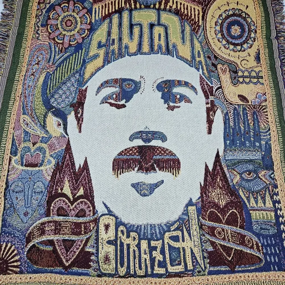 Y2K Carlos Santana Throw Blanket Corazon Tour 2014 Woven Made USA Concert Rare